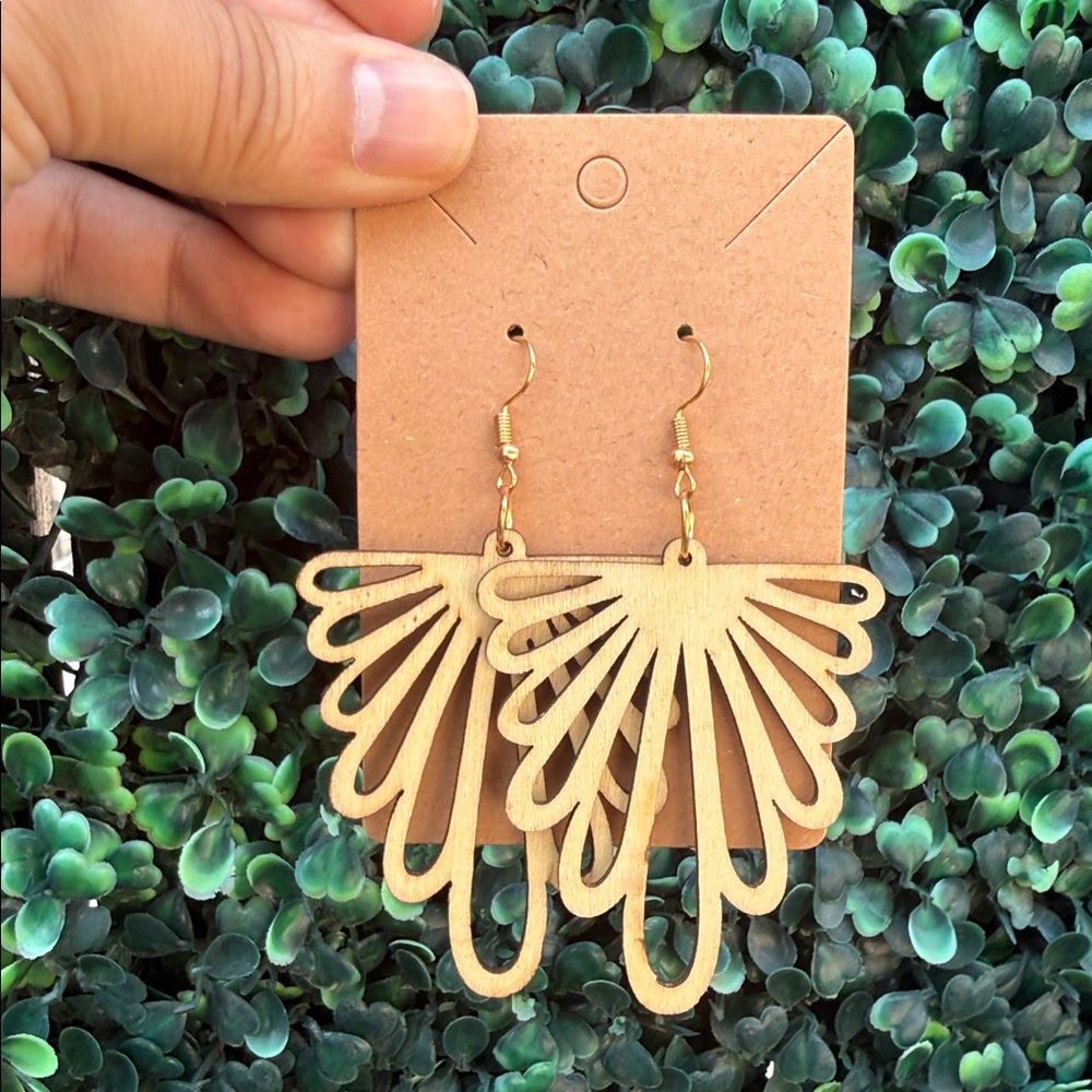 Wooden Dangle Earrings Lightweight - Picture 1 of 1